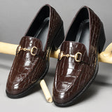 Pair of a Crocodile textured brown leather loafers with horsebit buckle on Cuban heel