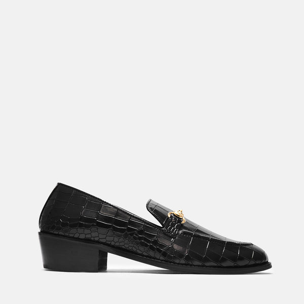 Crocodile textured leather loafers with horsebit buckle 