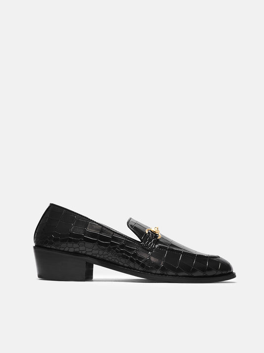 Crocodile textured leather loafers with horsebit buckle 