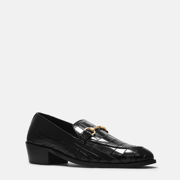 Crocodile textured leather loafers with horsebit buckle 