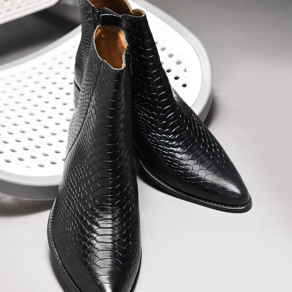 Luxury black crocodile-embossed Chelsea boots for men - Venom Croco by RNK Luxe