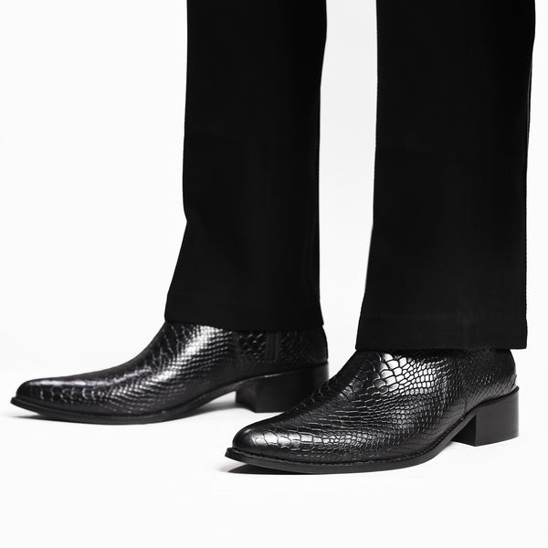 Luxury black crocodile-embossed Chelsea boots for men - Venom Croco by RNK Luxe