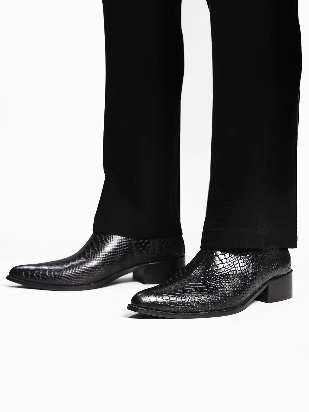 Preview of Luxury black crocodile-embossed Chelsea boots for men - Venom Croco by RNK Luxe