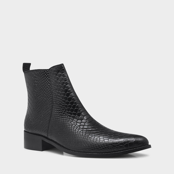 "Luxury black crocodile-embossed Chelsea boots for men - Venom Croco by RNK Luxe