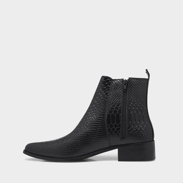 "Luxury black crocodile-embossed Chelsea boots for men - Venom Croco by RNK Luxe